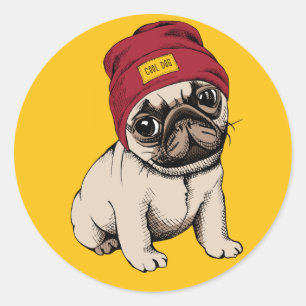 Mini Puppy Hipster Pug Classic Round Sticker
