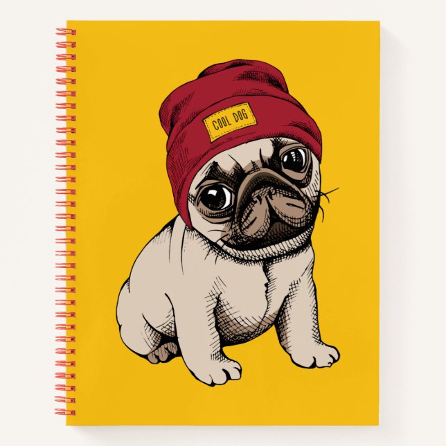 Mini Puppy Hipster Pug Notebook (Front)