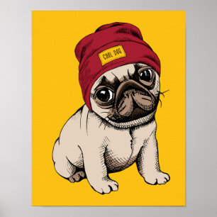 Mini Puppy Hipster Pug Poster