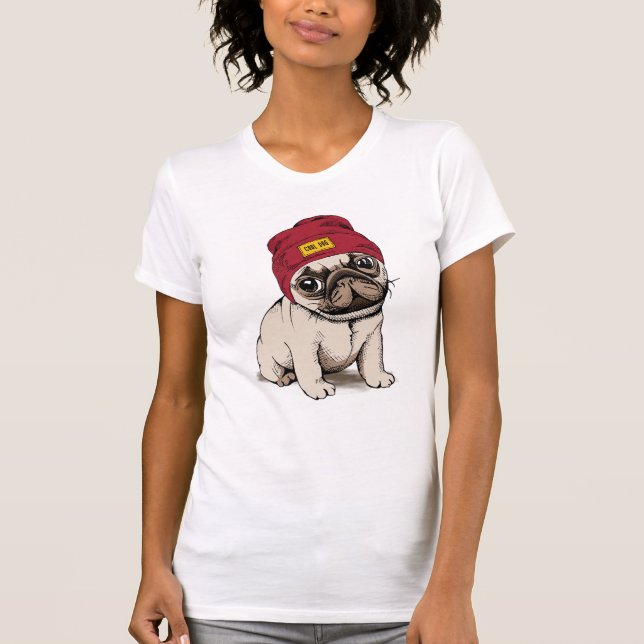 Mini Puppy Hipster Pug T-Shirt (Front)