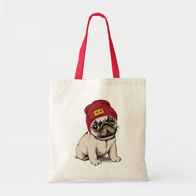 Mini Puppy Hipster Pug Tote Bag (Front)