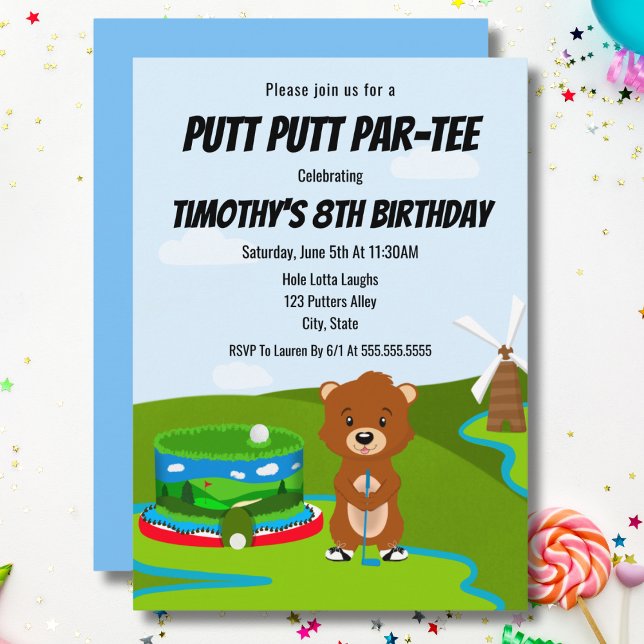 Mini Putt Putt Birthday Cute Gopher Kids Party  Invitation (Creator Uploaded)