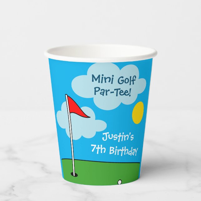 Mini putt putt golf theme kid's Birthday party  Paper Cups (Back)