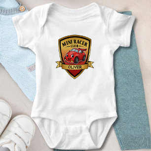 Mini Racer Club Badge – Cute Red Race Car Baby Bodysuit