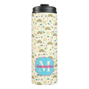 Mini Rainbow Toss on Yellow Retro Pattern Monogram Thermal Tumbler