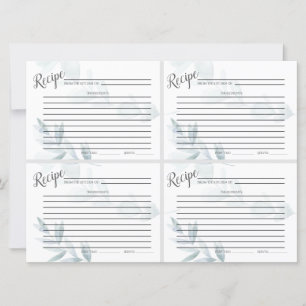 Mini RECIPE CARDS   Dusty Blue Watercolor Eucalypt