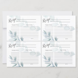 Mini RECIPE CARDS   Dusty Blue Watercolor Eucalypt