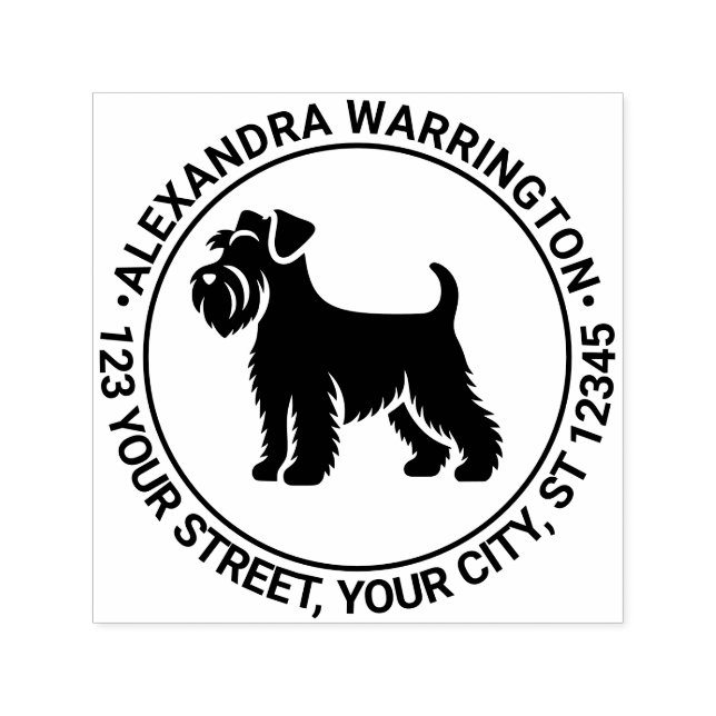Mini Schnauzer Dog Standing Sil Name Ret Address Self-inking Stamp (Design)