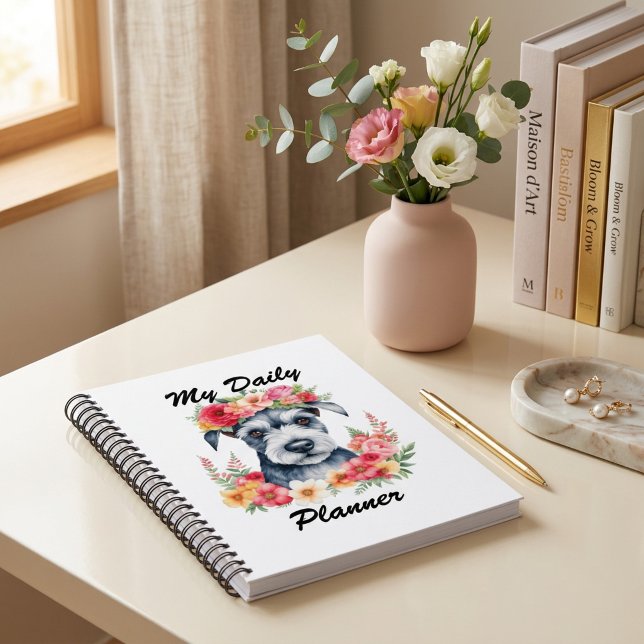 Mini Schnauzer Floral Daily Planner (Mini Schnauzer Floral Daily Planner, mother's day, Dog mom.)