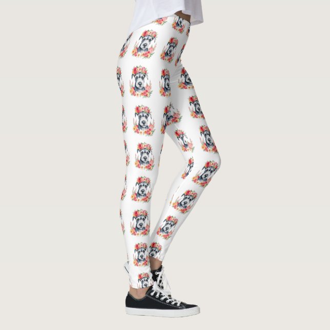 Mini Schnauzer Floral Leggings (Right)