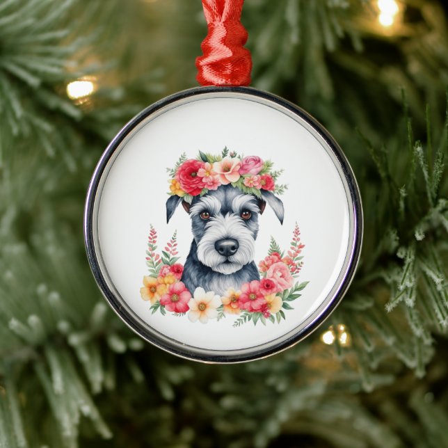 Mini Schnauzer Floral Metal Tree Decoration (Tree)
