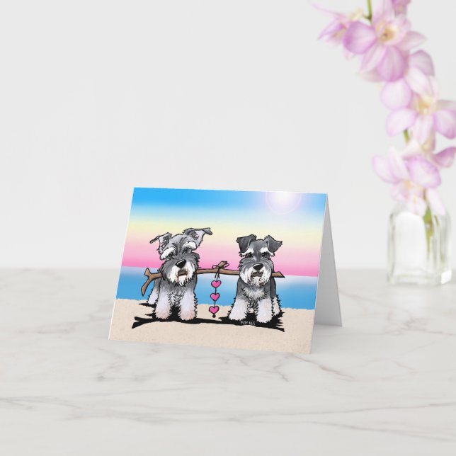 Mini Schnauzers Beach Note Card (Orchid)
