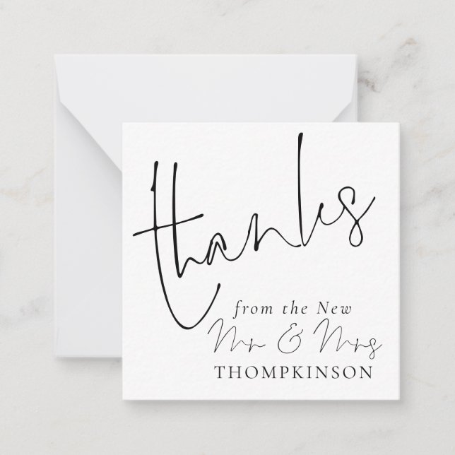 MINI | Script New Mr Mrs Wedding Any Colour Thanks Card (Front)