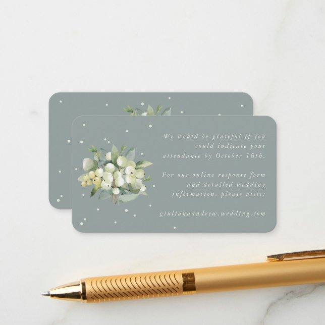 Mini Seafoam Snowberry+Eucalyptus Online RSVP Enclosure Card (Front/Back In Situ)