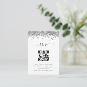 Mini Silver Glitter QR Code Wedding RSVP Enclosure Card