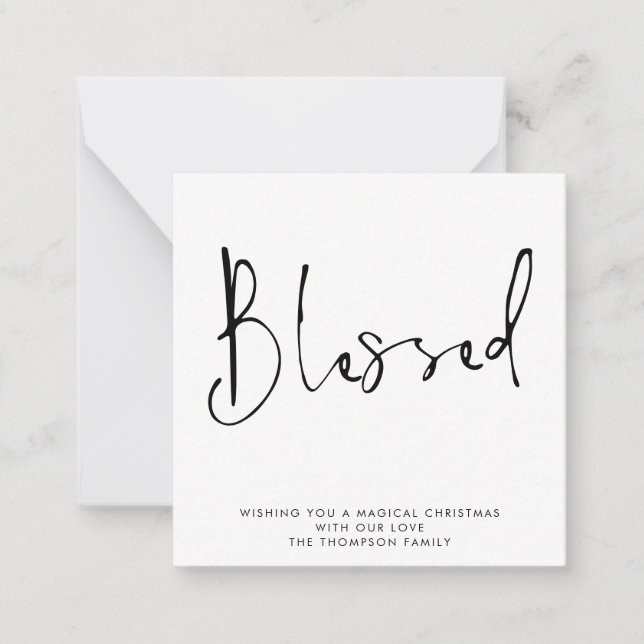 MINI | Simple Script Blessed Black White Holiday Card (Front)