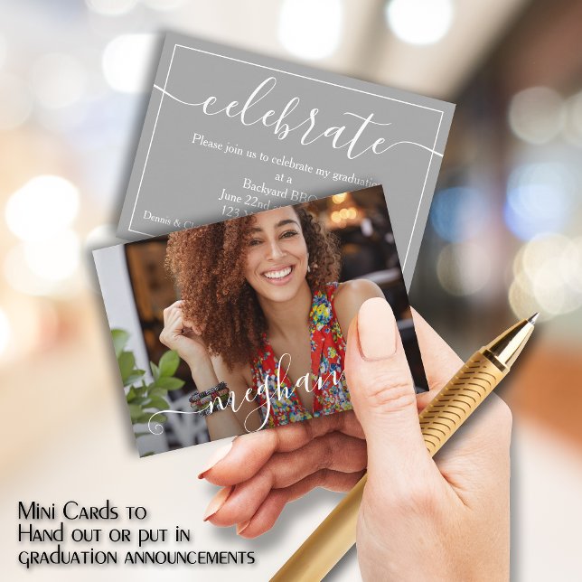 MINI Size 3.5" X 2.5" Photo Graduate Invitations (Small 3.5" x 2.5" graduation party cards to hand out or include in your graduation announcements.)