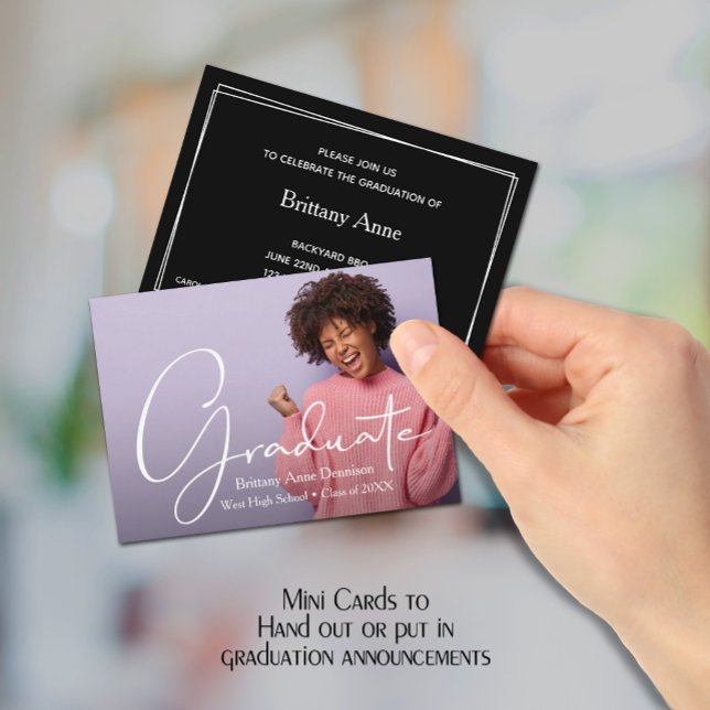 MINI Size 3.5" X 2.5" Photo Graduate Invitations (Small 3.5" x 2.5" graduation party cards to hand out or include in your graduation announcements.)