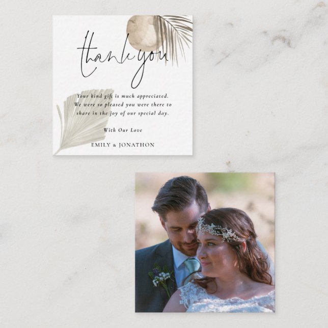 MINI SIZE |  Boho Pampas Photo Wedding Thank You Card (Front/Back)