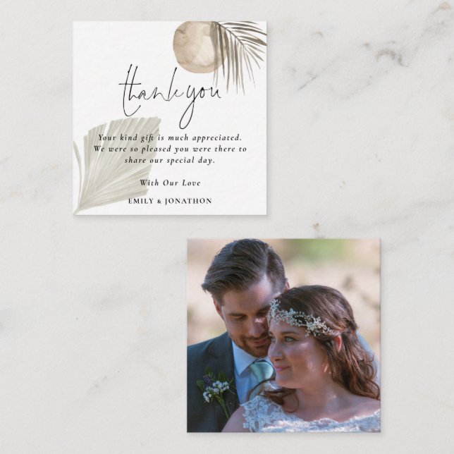 Mini Size | Boho Pampas Photo Wedding Thank You Card (Front/Back)