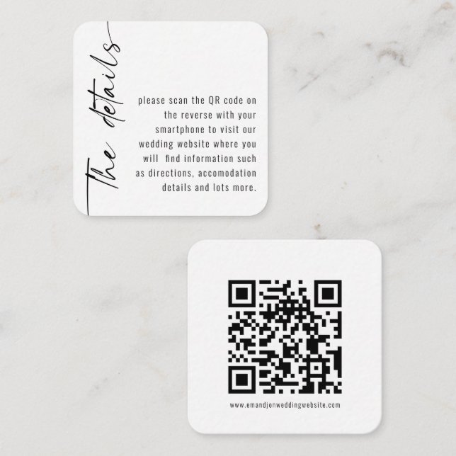 Mini Size Calligraphy QR Code Any Colour Wedding Enclosure Card (Front/Back)