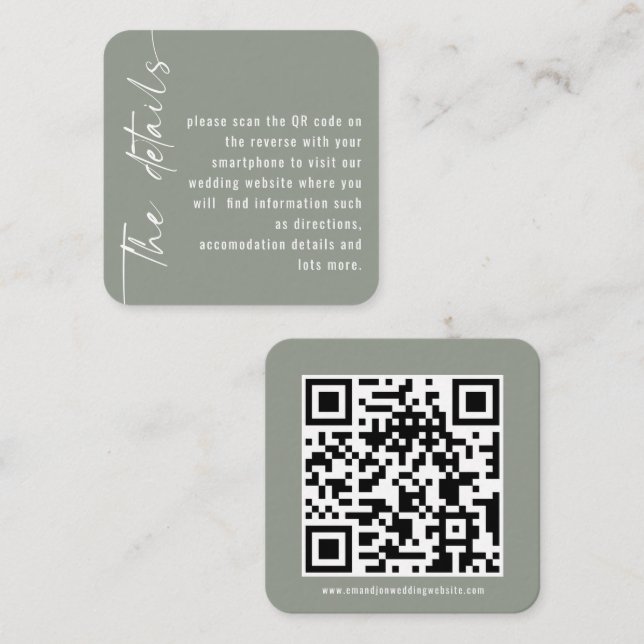Mini Size Calligraphy QR Code Sage Wedding Enclosure Card (Front/Back)