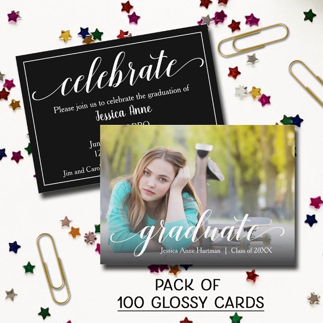 MINI Size Graduation Photo Glossy Invitation Cards (SOLD BY PACK OF 100 CARDS - MINI 3.5" x 2.5" Photo glossy graduation glossy invitations)
