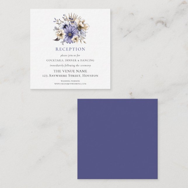 MINI SIZE Purple Florals Wedding Reception Details Enclosure Card (Front/Back)