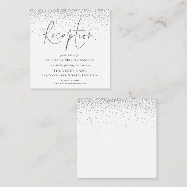 MINI SIZE Silver Glitter Wedding Reception Details Enclosure Card (Front/Back)