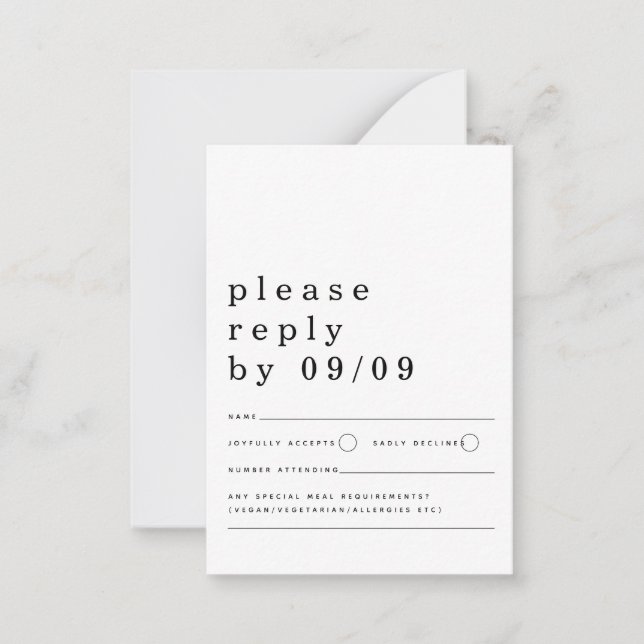 MINI SIZE Typography Black White Wedding RSVP Card (Front)