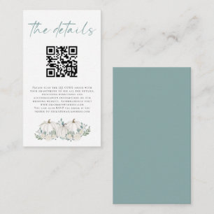 Mini size White Pumpkins QR Code Wedding Details Enclosure Card