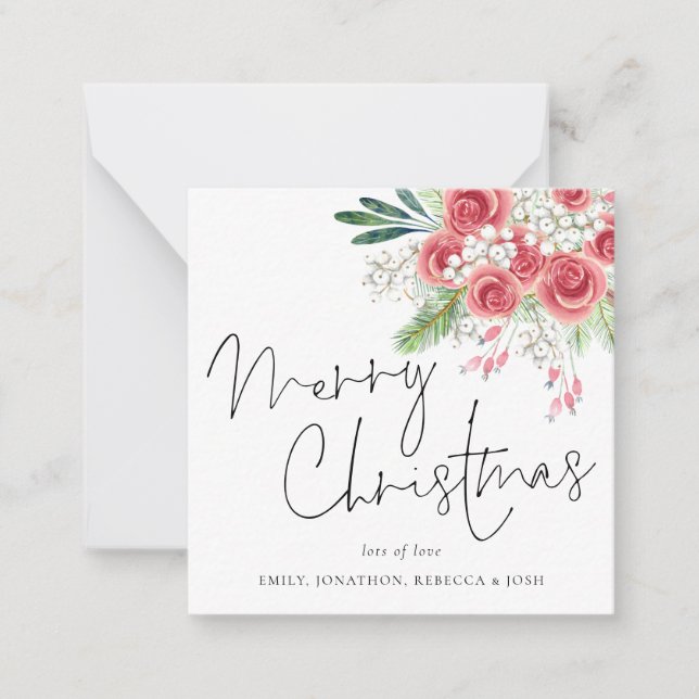 Mini Size | Winter Florals Merry Christmas Card (Front)