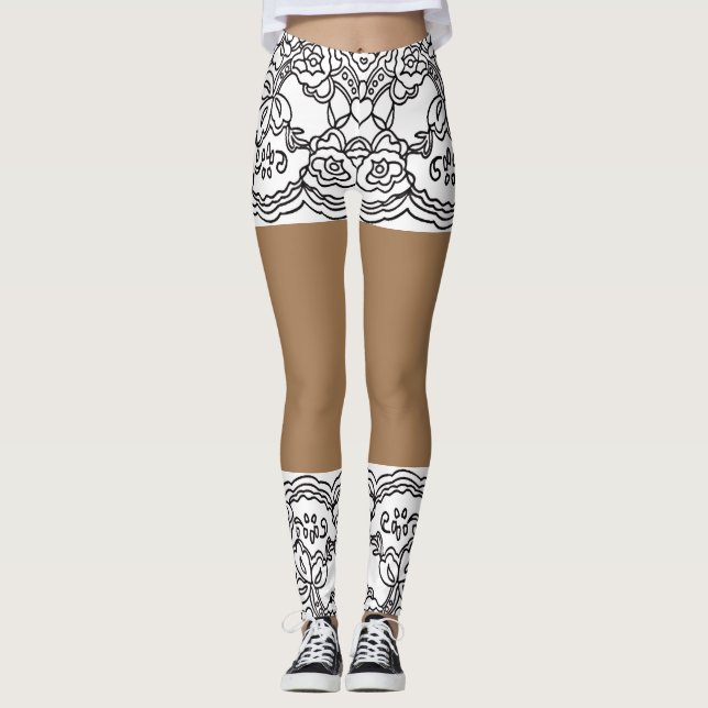 Mini Skirt Lace Beige Leggings-XS-XL Leggings (Front)