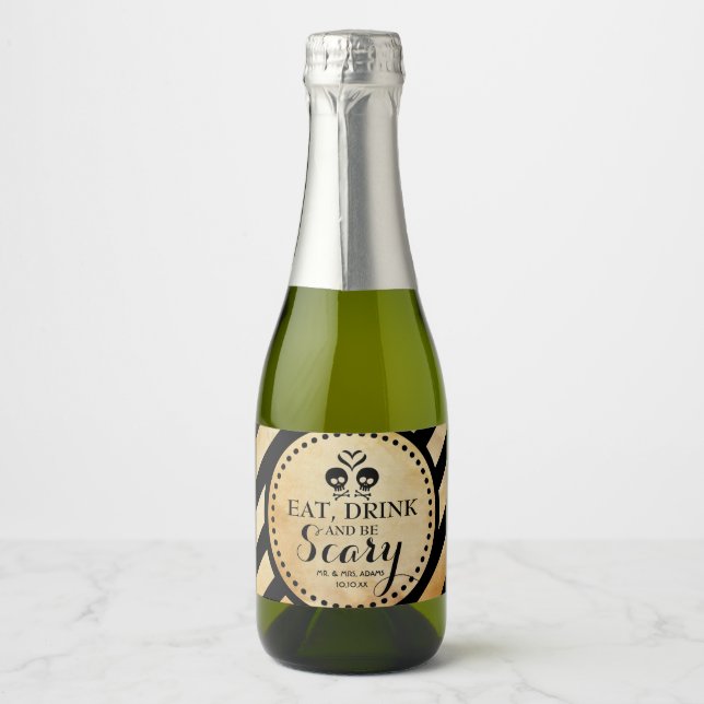 Mini Sparkling Wine Label Gothic Wedding Favour (Front)
