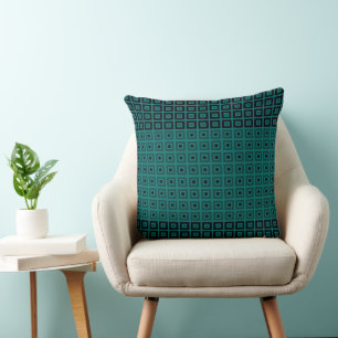 Mini Squares In Squares Black Dusty Jade Green Cushion