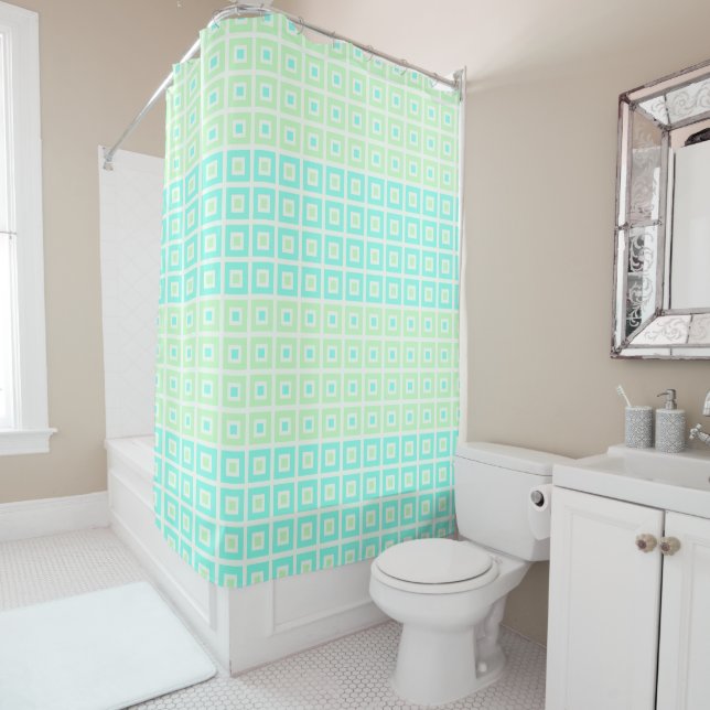 Mini Squares In Squares Mint Spearmint  Shower Curtain (In Situ)