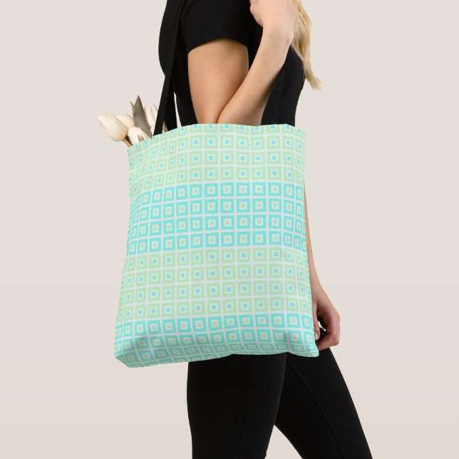 Mini Squares In Squares Mint Spearmint  Tote Bag (Close Up)