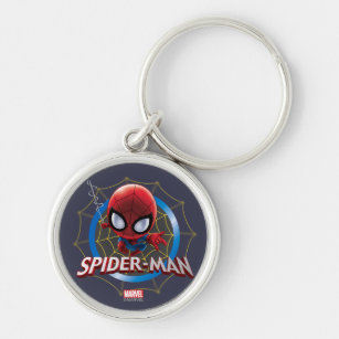 Mini Stylised Spider-Man in Web Key Ring