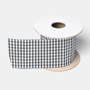Mini Twilight Blue Gingham Check Pattern on White Satin Ribbon