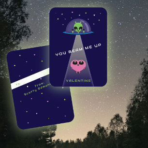 Mini UFO Alien Heart Abduction Kids Valentine Card