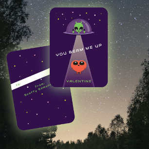 Mini UFO Alien Heart Abduction Kids Valentine Card