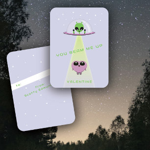Mini UFO Alien Heart Abduction Kids Valentine Card