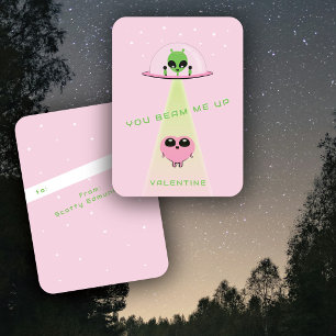 Mini UFO Alien Heart Abduction Kids Valentine Card