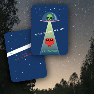 Mini UFO Alien Heart Abduction Kids Valentine Card