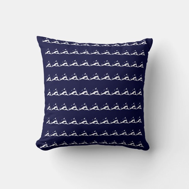 mini white DOLPHIN  on navy blue pillow (Front)