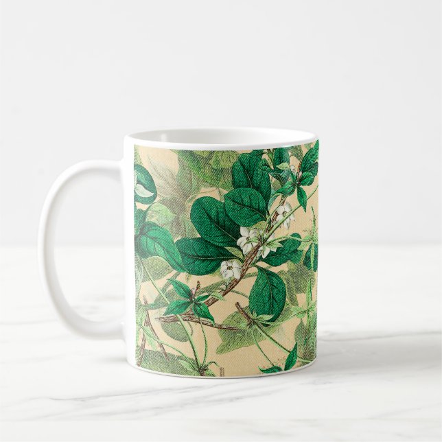 Mini white flowers with leaves pattern coffee mug (Left)