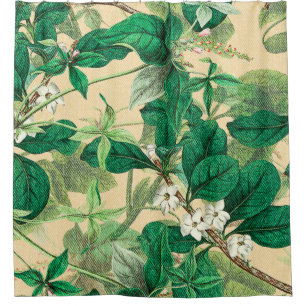 Mini white flowers with leaves pattern shower curtain