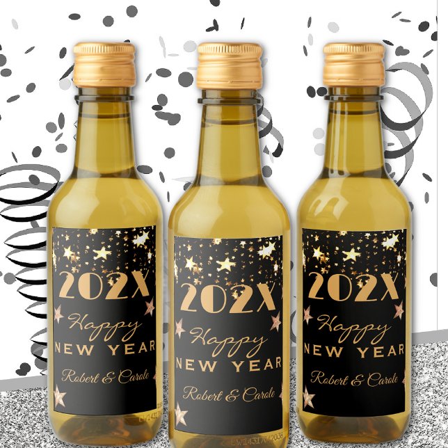 Mini Wine Black & Gold Happy New Year (10) Mini Wine Label (Creator Uploaded)