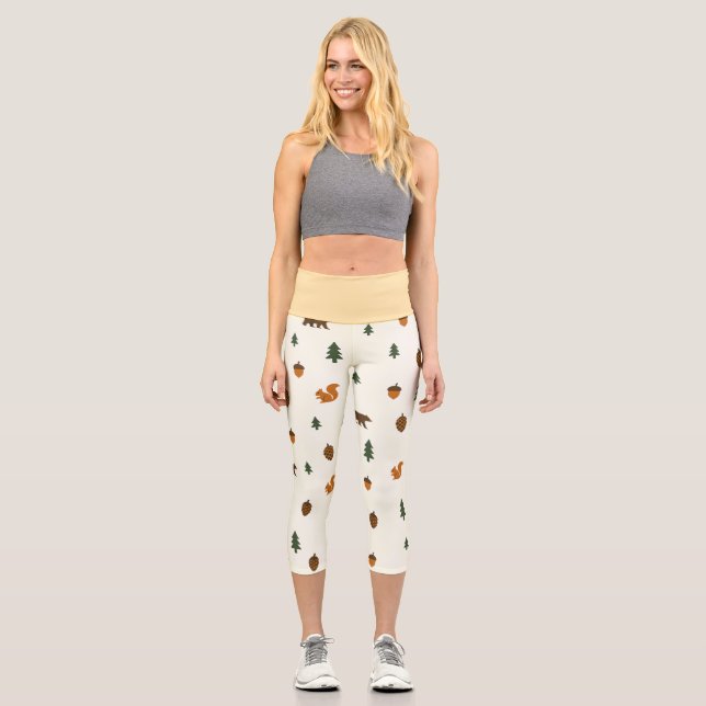 Mini Woodland Acorn Animal Pattern Capri Leggings (Front)