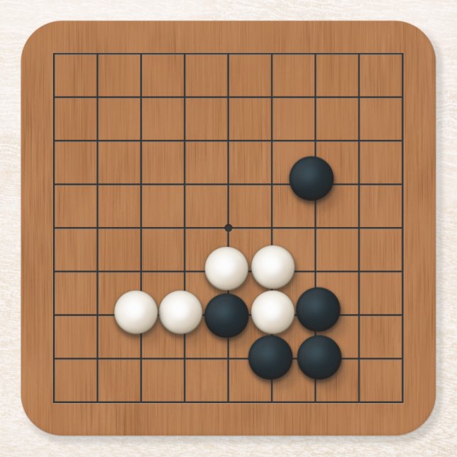 Miniature 9x9 Gob Board with Stones Square Paper Coaster (Front)